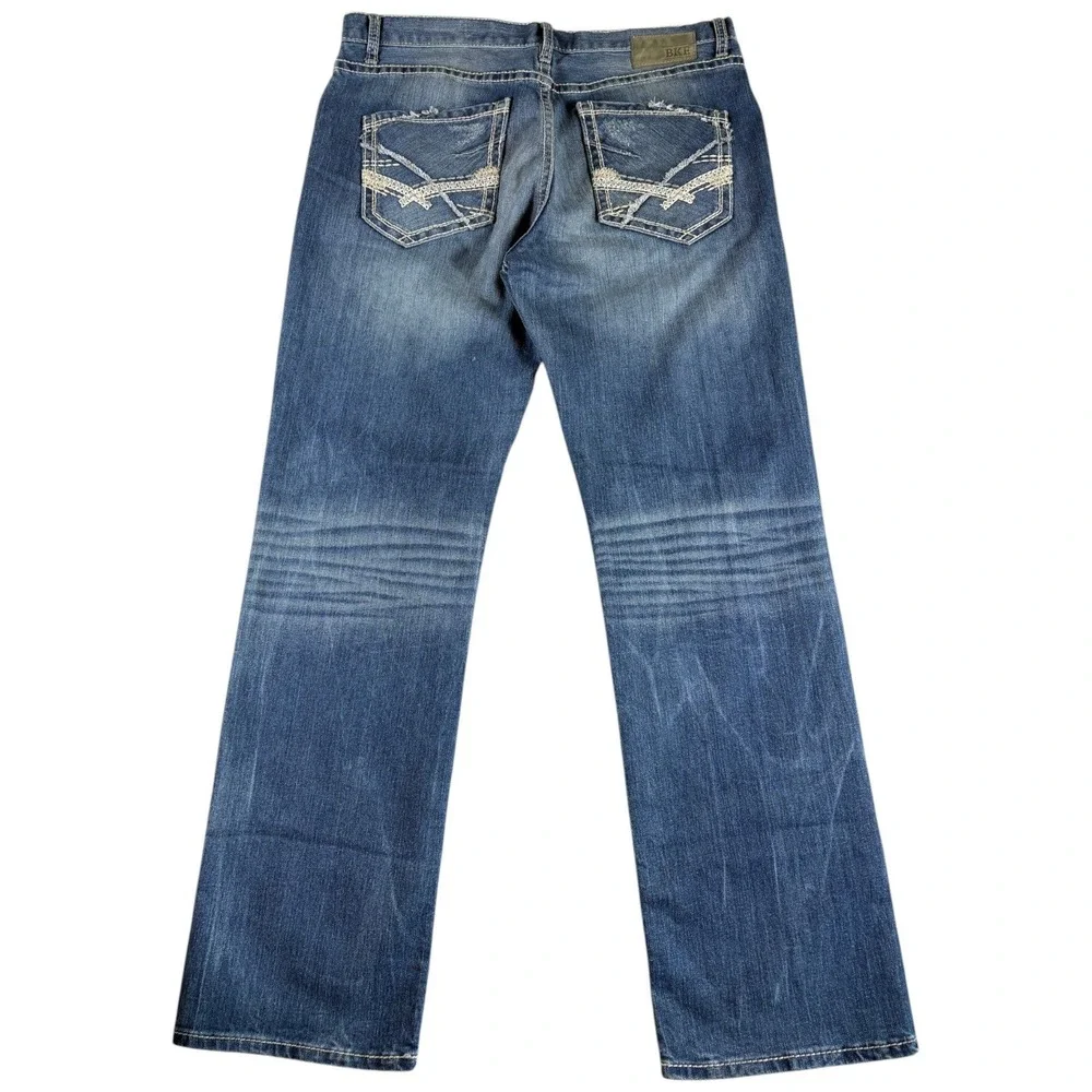BKE Buckle Tyler Straight Jeans Mens 38L Blue Washed Rugged Workwear Outdoor